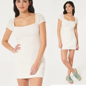 HOLLISTER Babydoll Mini Dress Square Neck Ivory Medium